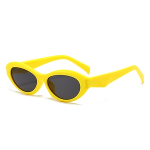 Retro oval sunglasses with bright yellow thick frames and black lenses for a vintage look