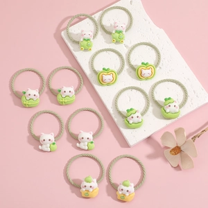 Cartoon Cat Kids Hair Ties Sweet Resin Animal Fruit Elastic Hair Bands Durable Ponytail Holder For Baby Girls Hair Accessories