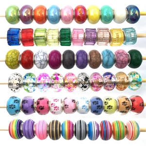 Macro shot of assorted colorful large hole resin glass beads for DIY snake chain bracelets
