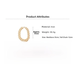 Detail specifications of golden chain necklace made of iron weighing 50.5g with 35cm length