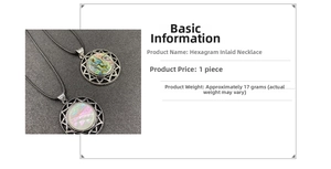 Detailed macro view of vintage hexagram pendant necklace featuring colorful abalone shell inlay