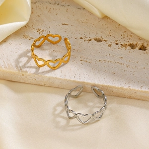Bague Coeur Évidé Minimaliste Acier Inoxydable Réglable Ouverte Bijoux Pour Femmes Simple Élégant