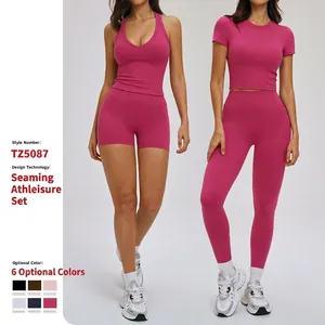 Women's Yoga Set High Elasticity Racerback Top and Leggings or Shorts Two Piece Activewear for Fitness Running Gym
