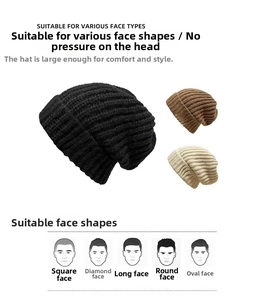 Detailed texture of thick knit beanies in black, coffee, and beige for various face shapes