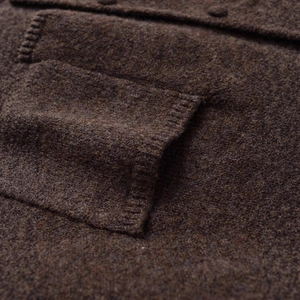 Women's dark brown knit button cardigan with textured pockets and high quality wool blend fabric