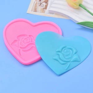 Rose heart silicone molds in pink and blue for DIY candles, soap and baking crafts