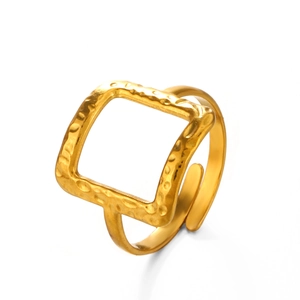 Modern gold hollow square ring with unique hammered texture and adjustable open design