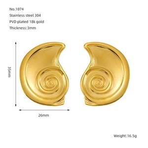 Detailed specs of 18K gold plated spiral earrings with 35mm height and 3mm thickness