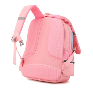 Pink ergonomic school bag with breathable mesh padding and reflective safety straps