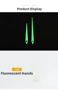 Detailed view of model 109 luminous watch hands with fluorescent coating in day and night