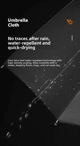 Detail of high-density black umbrella cloth showing superior lotus leaf water repellency