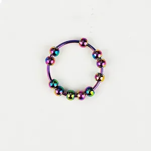Rainbow stainless steel anxiety ring with movable sliding beads for stress relief