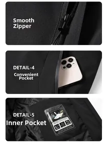 Detailansichten der Jacke mit glattem Reißverschluss, Taschen und funktionalem Innenetikett