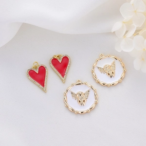 14K gold plated heart and angel pendants with zircons for DIY jewelry making