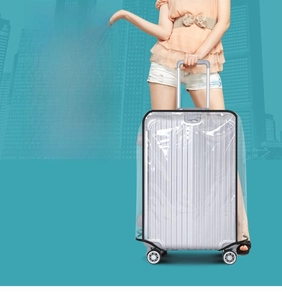 Detailed view of 0.6mm thickened PVC transparent suitcase cover with black stitched edges