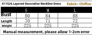 Guide des tailles pour robe licou à volants, mesures détaillées de S à L en centimètres