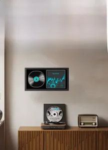 Close-up of a black wood grain vinyl record frame with dual display windows for home decor