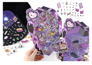 Detailed vampire gothic house paper model with purple stickers for DIY journaling scrapbooking