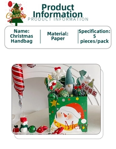 Christmas paper gift bag with Santa Claus design filled with festive holiday ornaments