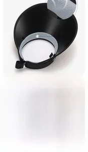 Detail of black visor hat showing breathable mesh lining and adjustable windproof rope