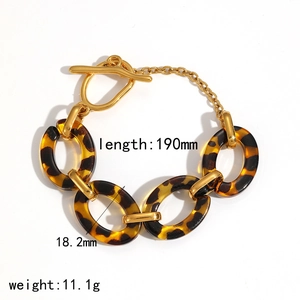 18K gold plated stainless steel leopard print bracelet with toggle clasp, 190mm length