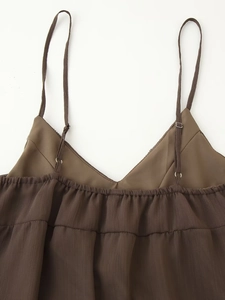 Brown beaded sequin camisole dress with V-neck and adjustable straps in summer style