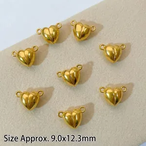 Golden heart-shaped magnetic clasp connectors for DIY jewelry making, size 9x12.3mm
