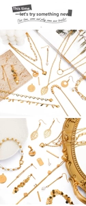 Nahaufnahme von 14k vergoldetem Schmuckset mit Blattohrringen und Herzanhänger-Halskette