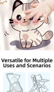 Detail of breathable woven cooling mat with cartoon cat pattern for stroller and high chair