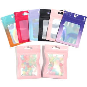 Colorful holographic resealable bags with transparent window for jewelry and nail art packaging