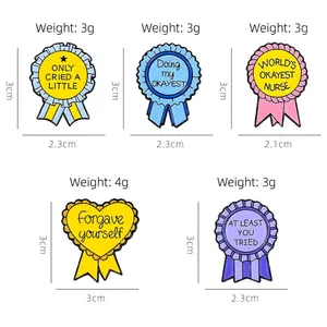Creative enamel award medals brooch set with colorful ribbon shapes for graduation