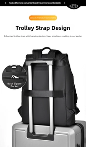 Detail view of business backpack with trolley sleeve and anti-theft pocket for travel