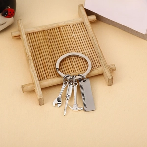 Father's Day stainless steel keychain with papa tag, mini wrench, hammer and screwdriver tools