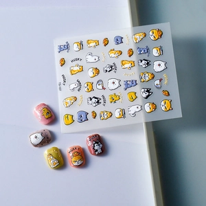 Cute 5D embossed dog and cat nail stickers with husky and exotic shorthair designs