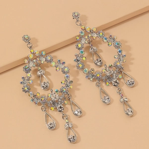 Luxury Rhinestone Flower Vine Drop Earrings With 925 Sterling Silver Earring Post Retro Exaggerated Water Drop Jewelry