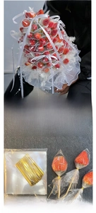 DIY flower kit with 100 sets of fruit bases, clear bags, and 8cm golden twist ties