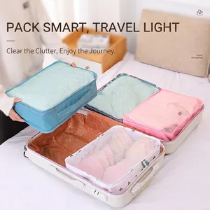 Travel Storage Bag Packing Cube Breathable Mesh Zipper Handle Polyester Luggage Organizer For Clothes Underwear Cosmetic