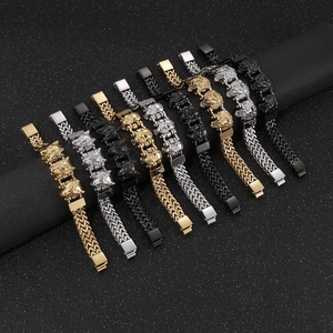 Men's titanium steel bracelet collection with wolf, lion and skull head charms in various colors