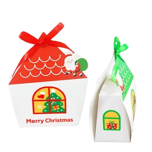 Christmas apple gift boxes in red and green house shapes with Merry Christmas prints