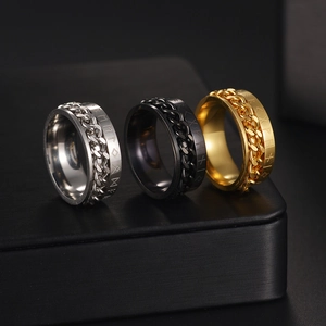 Drehbare Wikinger-Runenringe aus Edelstahl mit Panzerketten-Design in Gold, Silber und Schwarz