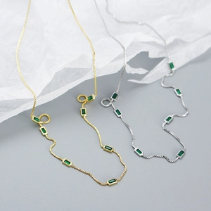 925 silver necklace with green emerald-style pendant in gold and silver finish