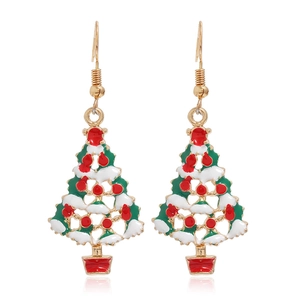Christmas tree drop earrings in gold alloy with festive red and green enamel details