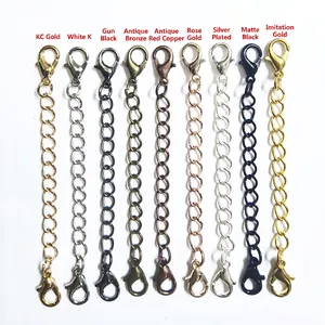 Alloy lobster clasp extension chains in 9 metallic colors for DIY jewelry necklaces