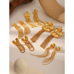 Long Tassel Drop Earrings Stainless Steel Faux Artificial Pearl Rhinestone Gold Plated Elegant Vintage Jewelry For Women