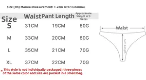 Detailed size guide for Lycra ribbed cotton V-panties showing waist and length metrics