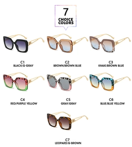 Detailvergleich der quadratischen Übergröße-Sonnenbrille mit Metallbügeln in 7 Farben