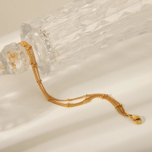 Three-layer 18K gold plated stainless steel chain bracelet with metallic beads