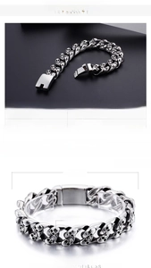 Tabella dettagliata delle taglie e del materiale del bracciale a catena con teschio in acciaio