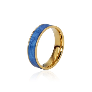 Minimalist 18K gold plated ring featuring blue marble enamel inlay for women
