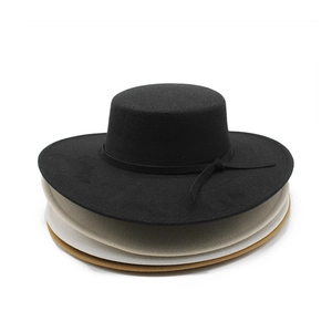 Elegant Women Woolen Flat Top Boater Hat Wide Brim Fedora Jazz Hat Vintage Socialite Style Autumn Winter Fashion Headwear